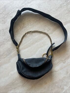 Black Crossbody Belt Bag with Gold Chain